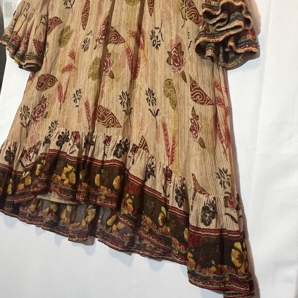 Zara Tunic Mini Dress Medium Size Embroidered Beaded Boho Bell Sleeve Lined - Picture 11 of 16